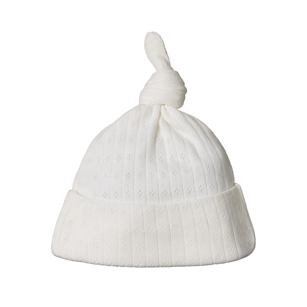 Pointelle Knotted Beanie - Natural