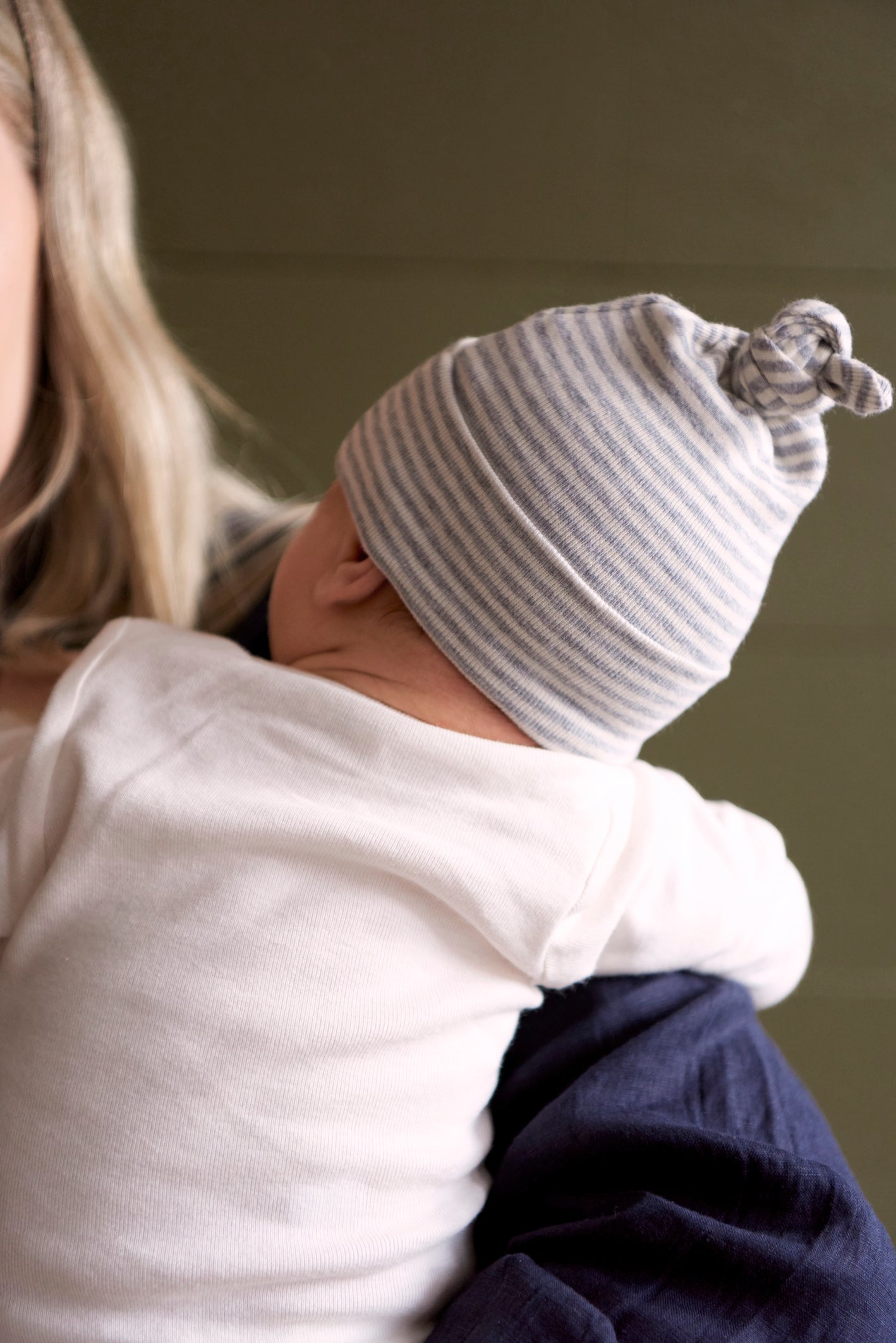 Cotton Knotted Beanie - Grey Marl Stripe