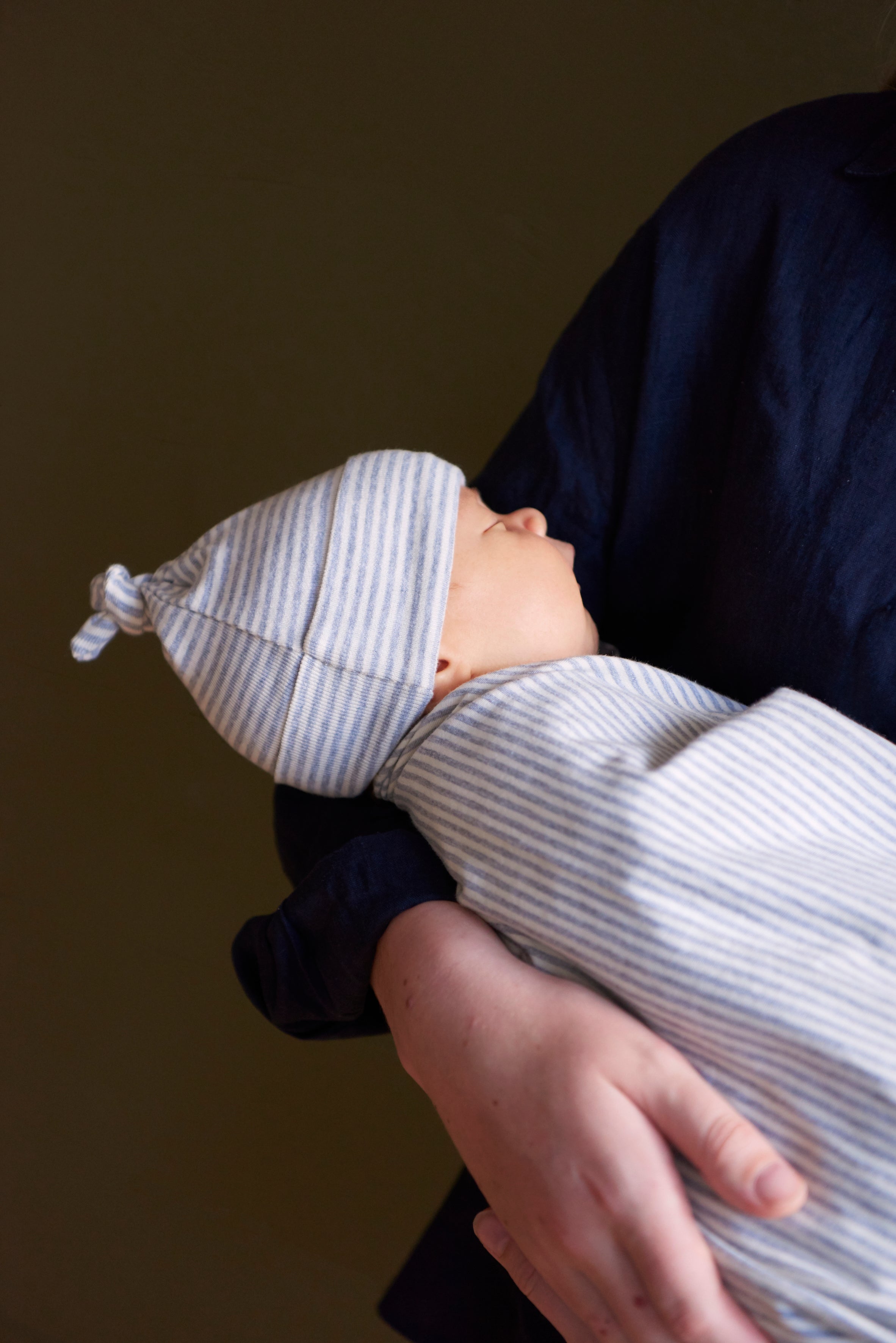 Cotton Knotted Beanie - Grey Marl Stripe