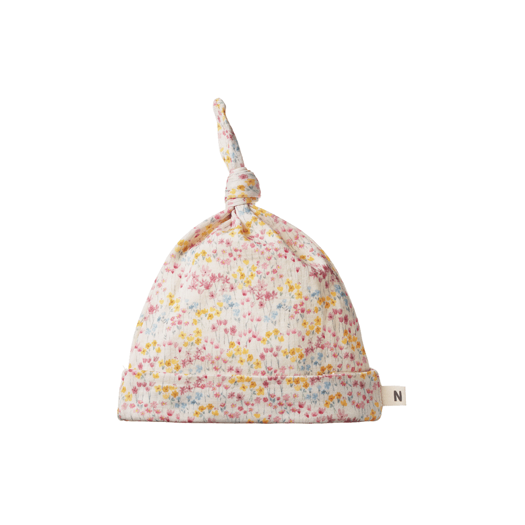 Nature Baby Knotted Beanie - Wildflower Mountain Print