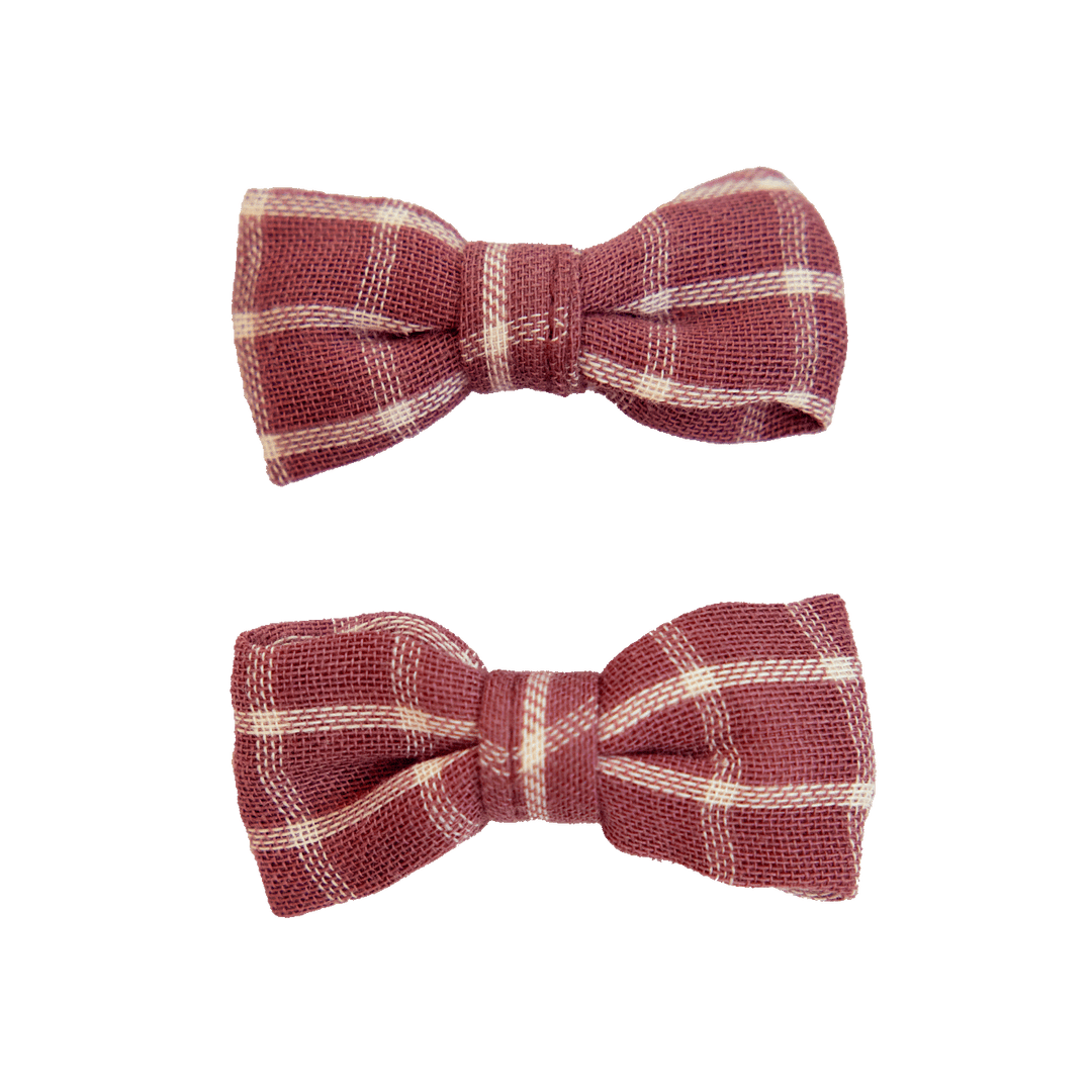 Nature Baby Bow Hair Clips 2 Pack - Rhubarb Check