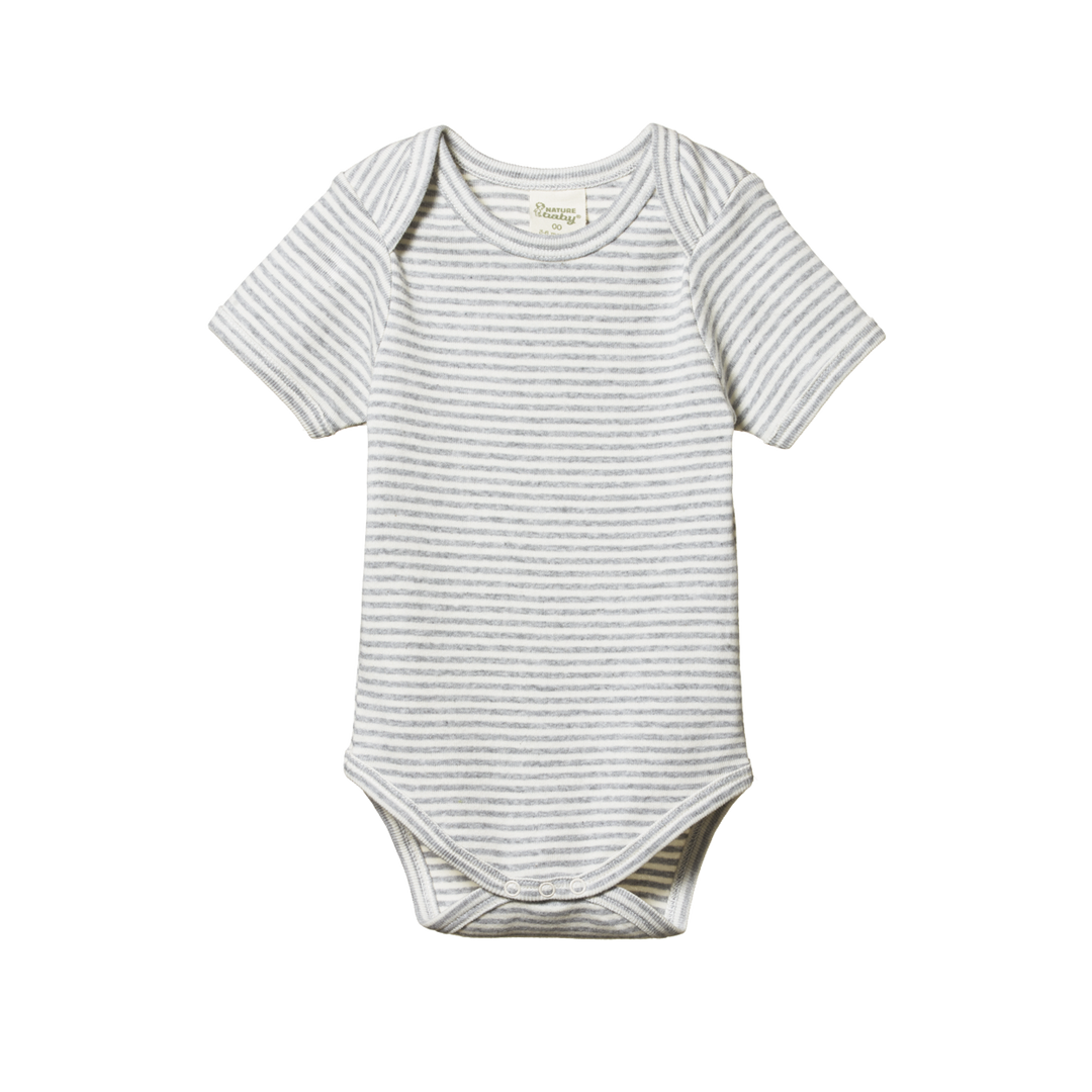 Nature Baby Short Sleeve Bodysuit - Grey Marl Stripe