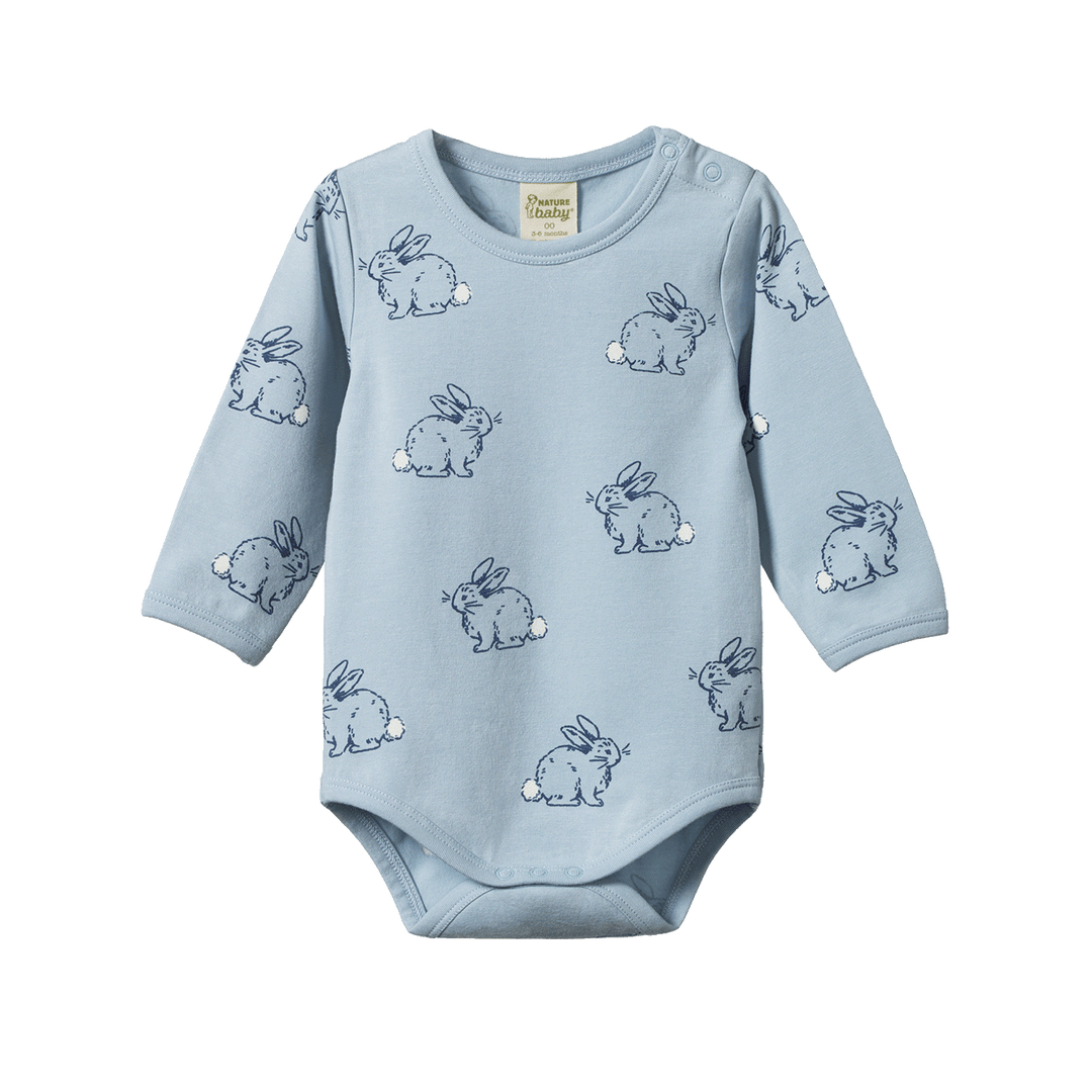Nature Baby Stretch Jersey Long Sleeve Bodysuit - Cottage Bunny Print