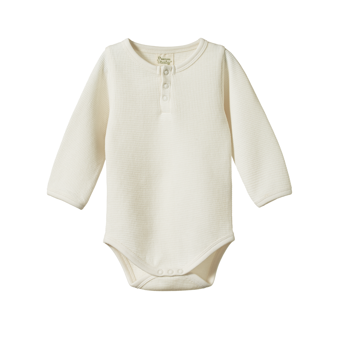 Nature Baby Long Sleeve Henley Waffle Bodysuit - Natural