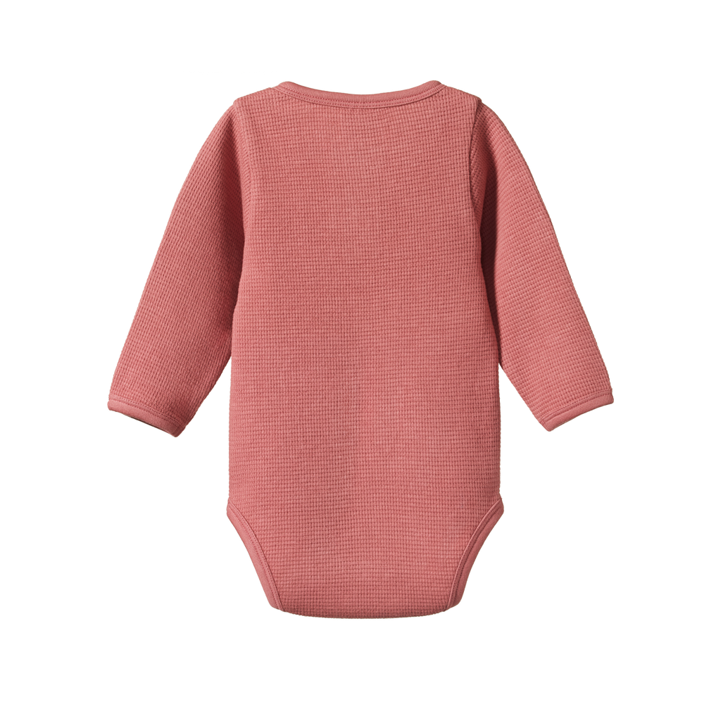 Nature Baby Long Sleeve Henley Waffle Bodysuit - Rose Clay