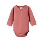 Nature Baby Long Sleeve Henley Waffle Bodysuit - Rose Clay