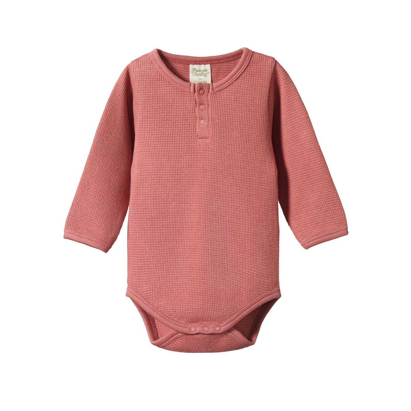 Nature Baby Long Sleeve Henley Waffle Bodysuit - Rose Clay