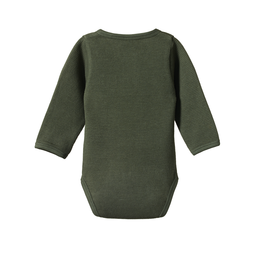 Nature Baby Long Sleeve Henley Waffle Bodysuit - Thyme