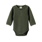 Nature Baby Long Sleeve Henley Waffle Bodysuit - Thyme