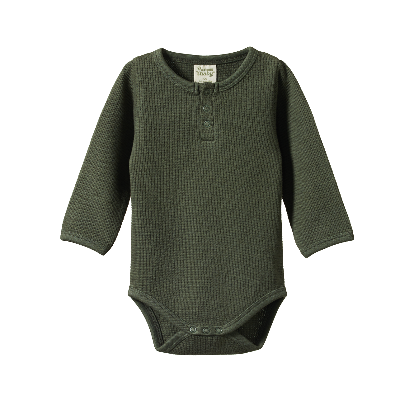 Nature Baby Long Sleeve Henley Waffle Bodysuit - Thyme