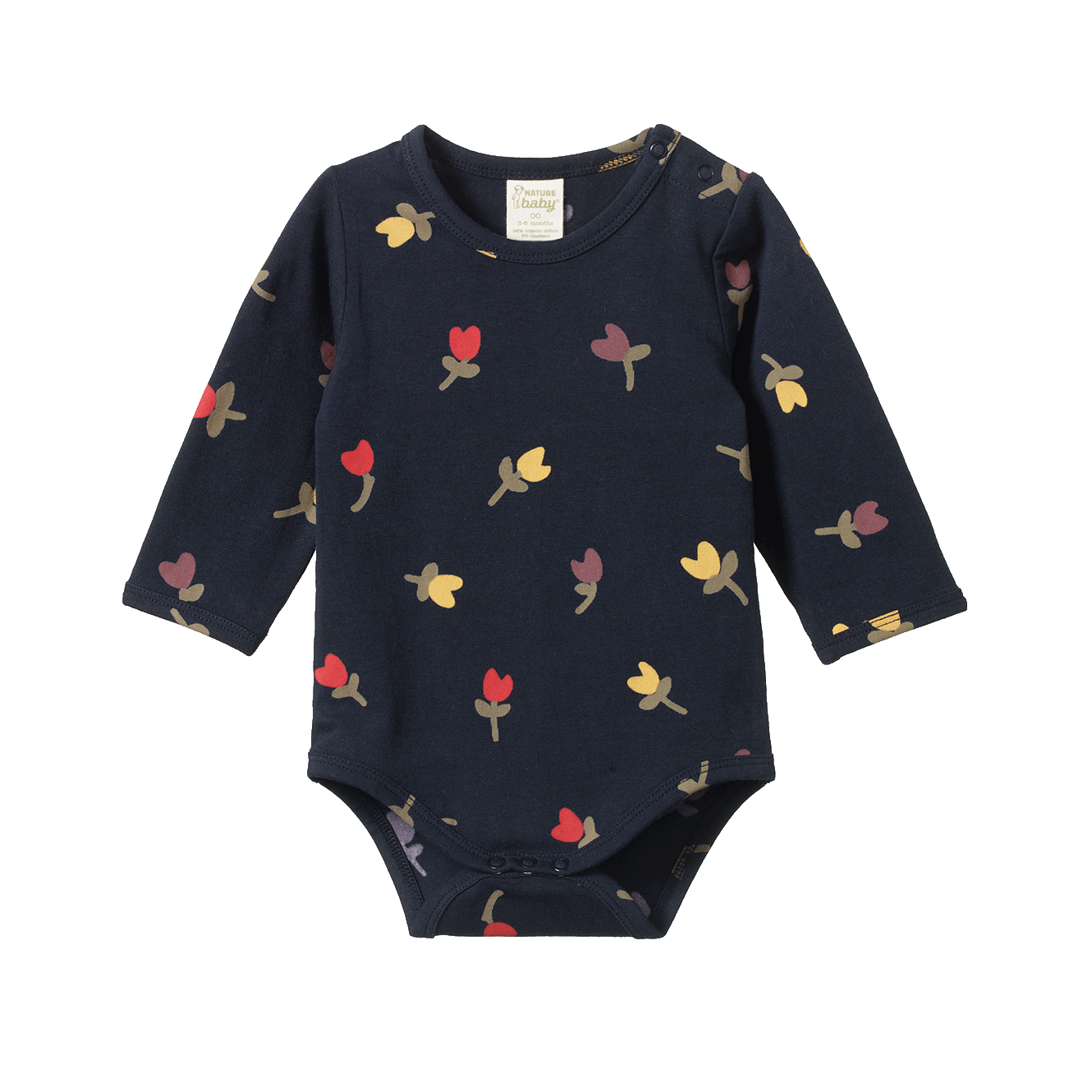 Nature Baby Long Sleeve Stetch Jersey Bodysuit - Navy Tulip Print