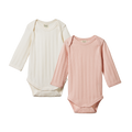 Long Sleeve Bodysuit Derby 2 Pack - Natural/Rose Bud
