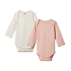 Long Sleeve Bodysuit Derby 2 Pack - Natural/Rose Bud