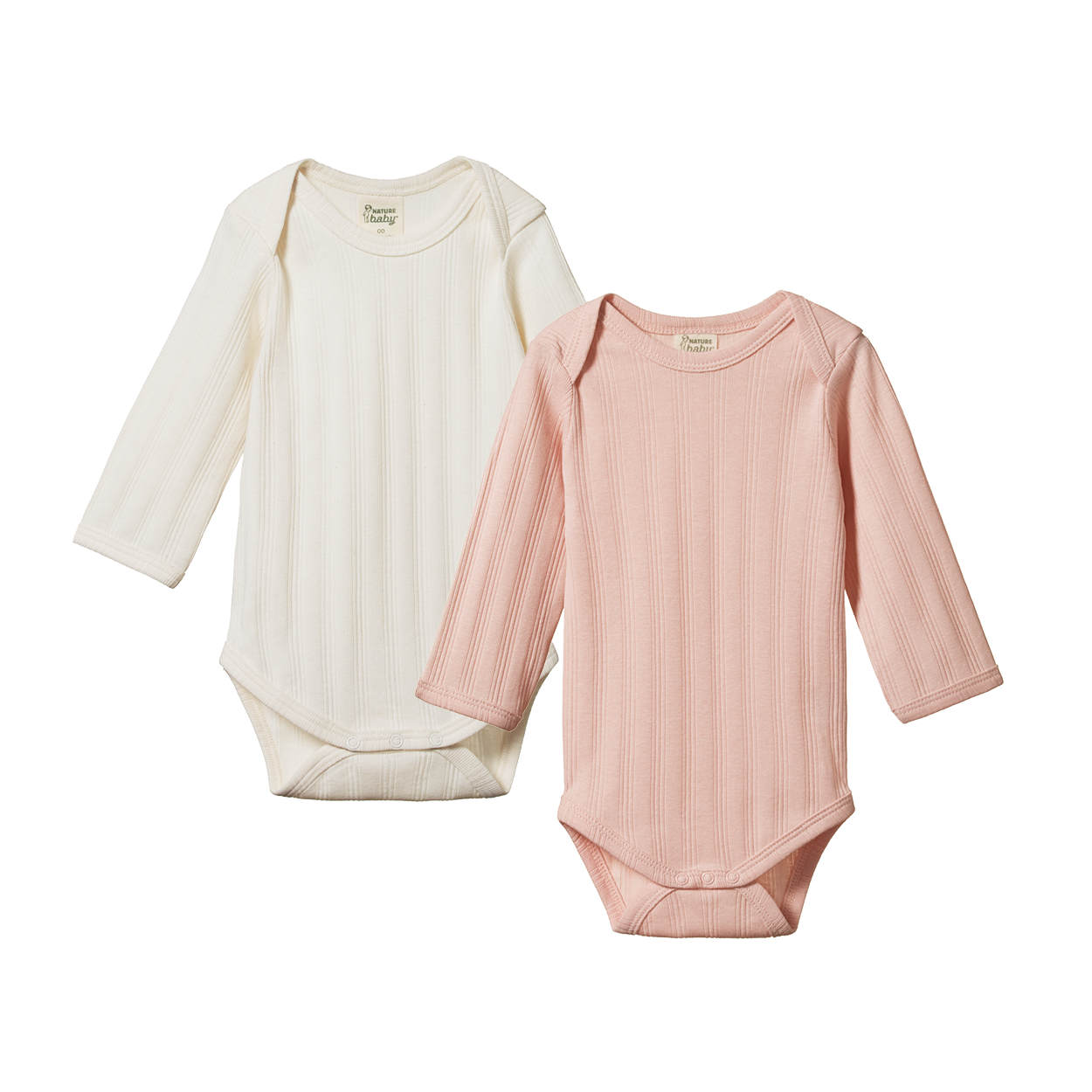 Nature Baby Long Sleeve Bodysuit Derby 2 Pack - Natural/Rose Bud