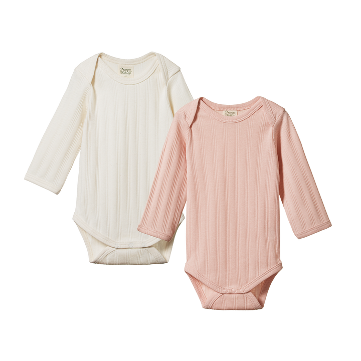Nature Baby Long Sleeve Bodysuit Derby 2 Pack - Natural/Rose Bud