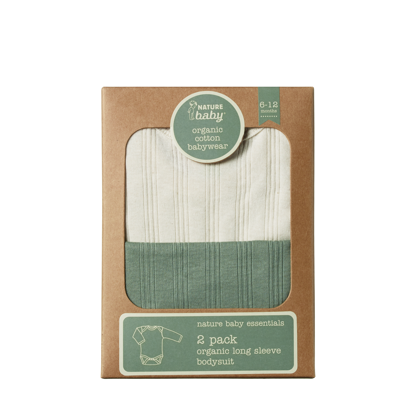 Nature Baby Long Sleeve Bodysuit Derby 2 Pack - Natural/Nettle