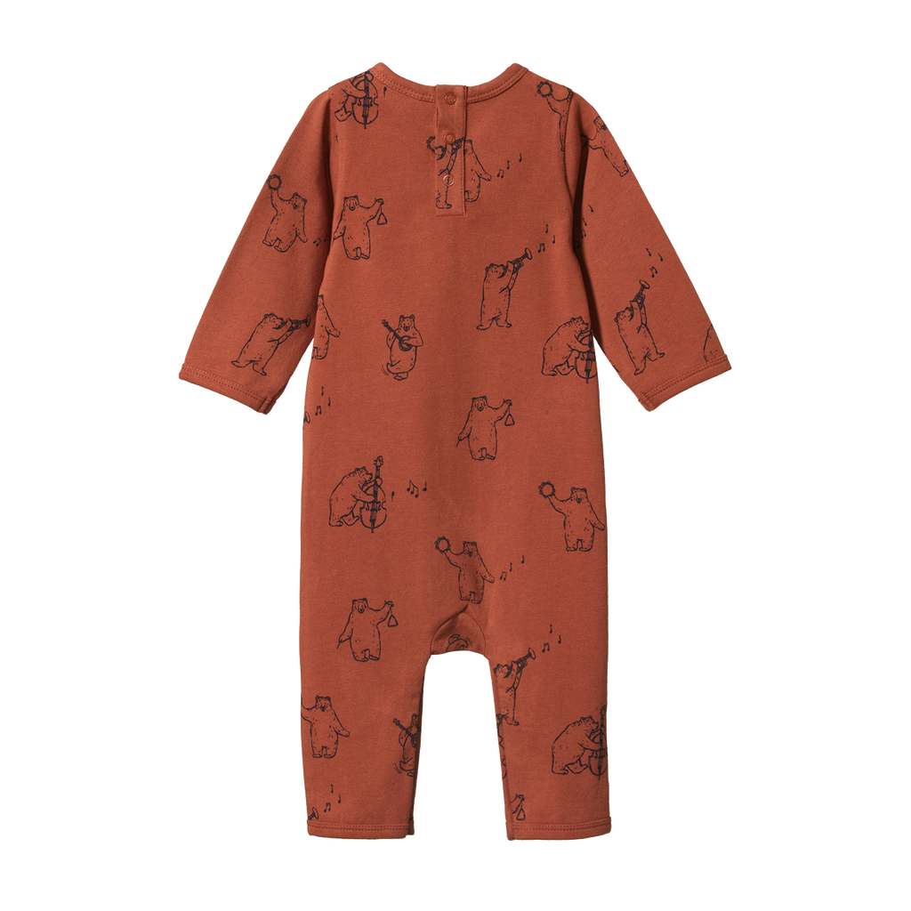 Nature Baby Long Sleeve Quincy Romper - Bluegrass Bears Coco Print