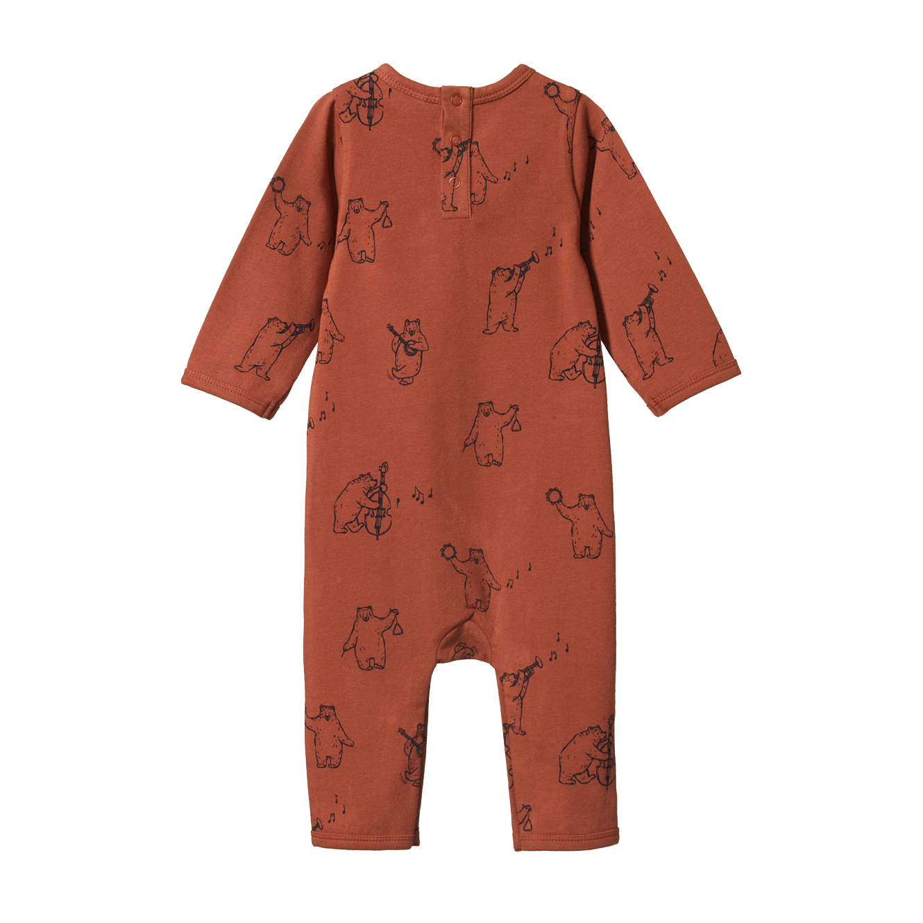 Nature Baby Long Sleeve Quincy Romper - Bluegrass Bears Coco Print