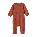 Nature Baby Long Sleeve Quincy Romper - Bluegrass Bears Coco Print