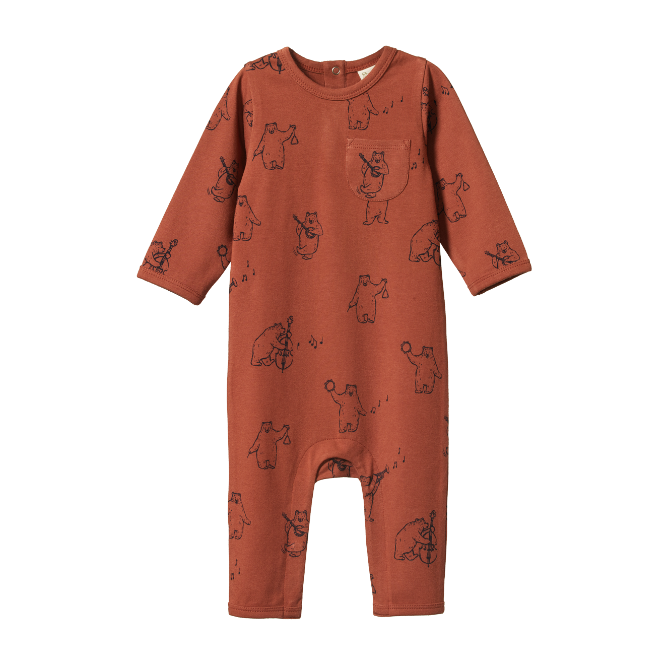 Nature Baby Long Sleeve Quincy Romper - Bluegrass Bears Coco Print