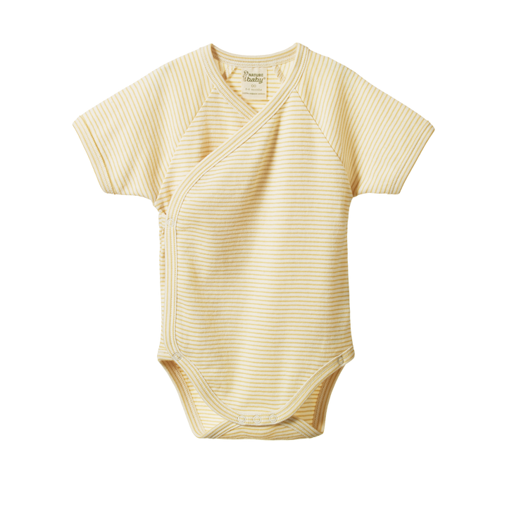 Nature Baby Short Sleeve Kimono Bodysuit - Sand Pinstripe