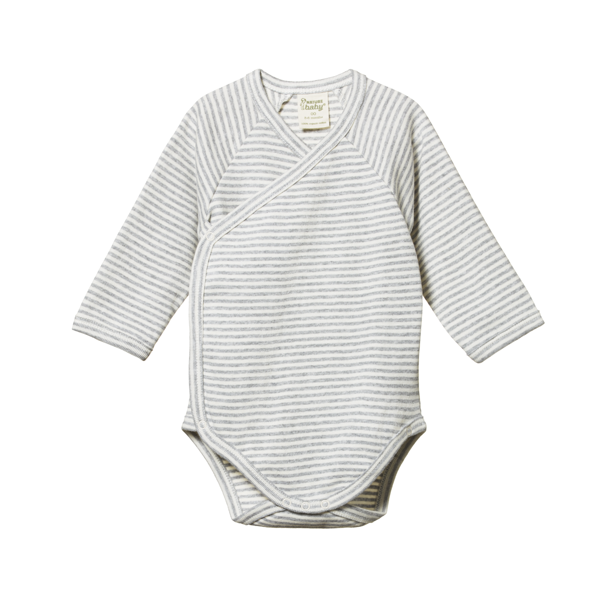 Nature Baby Long Sleeve Kimono Bodysuit - Grey Marl Stripe