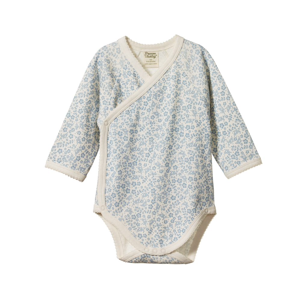 Nature Baby Long Sleeve Kimono Bodysuit - Daisy Belle Blue Print
