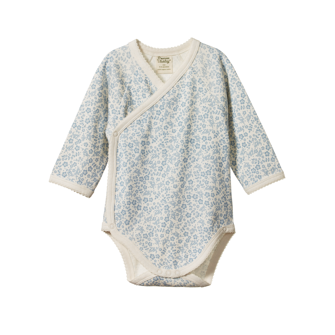 Nature Baby Long Sleeve Kimono Bodysuit - Daisy Belle Blue Print
