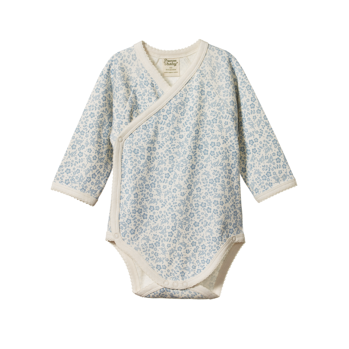 Nature Baby Long Sleeve Kimono Bodysuit - Daisy Belle Blue Print