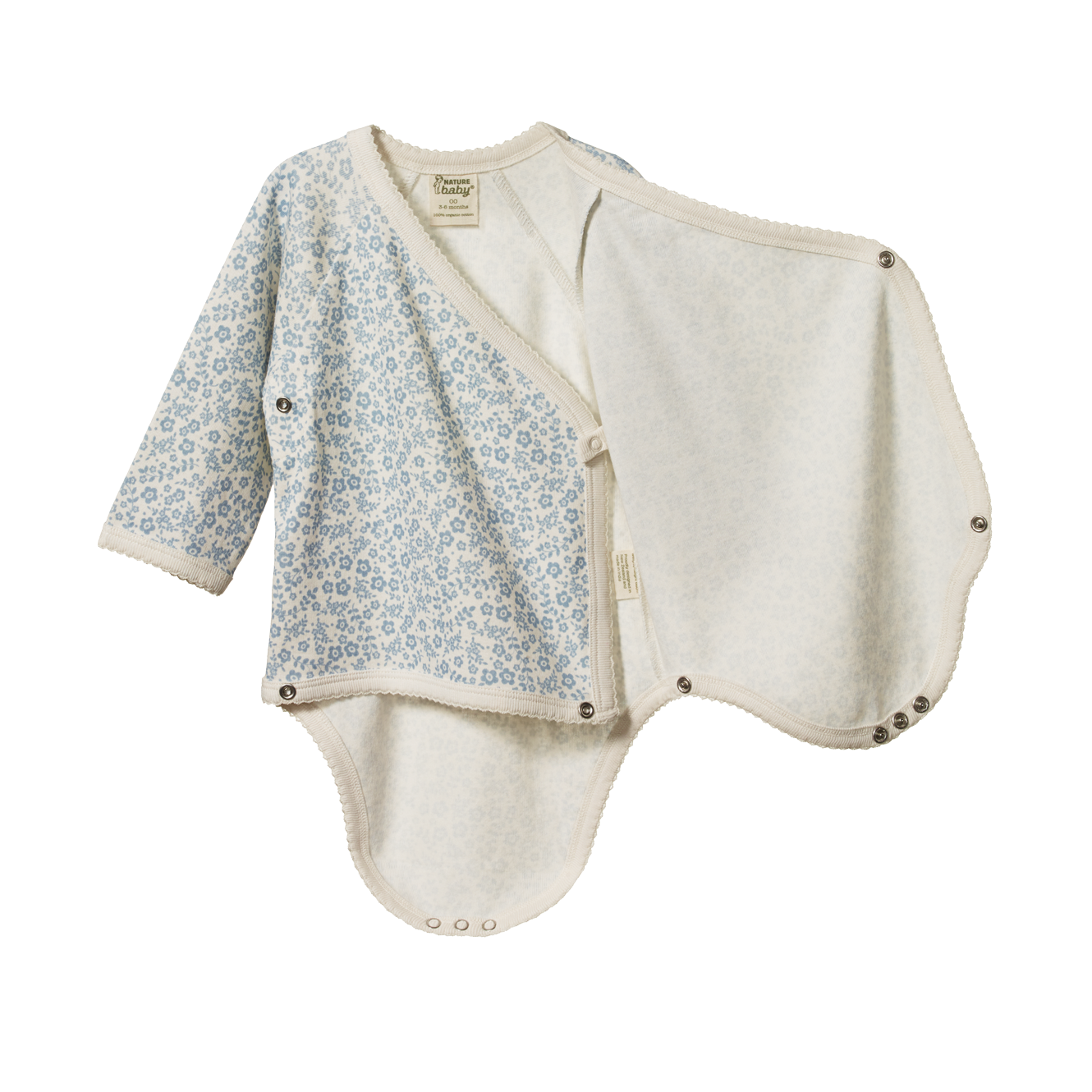 Nature Baby Long Sleeve Kimono Bodysuit - Daisy Belle Blue Print