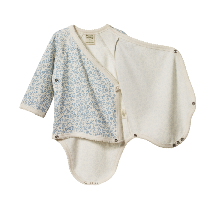 Nature Baby Long Sleeve Kimono Bodysuit - Daisy Belle Blue Print