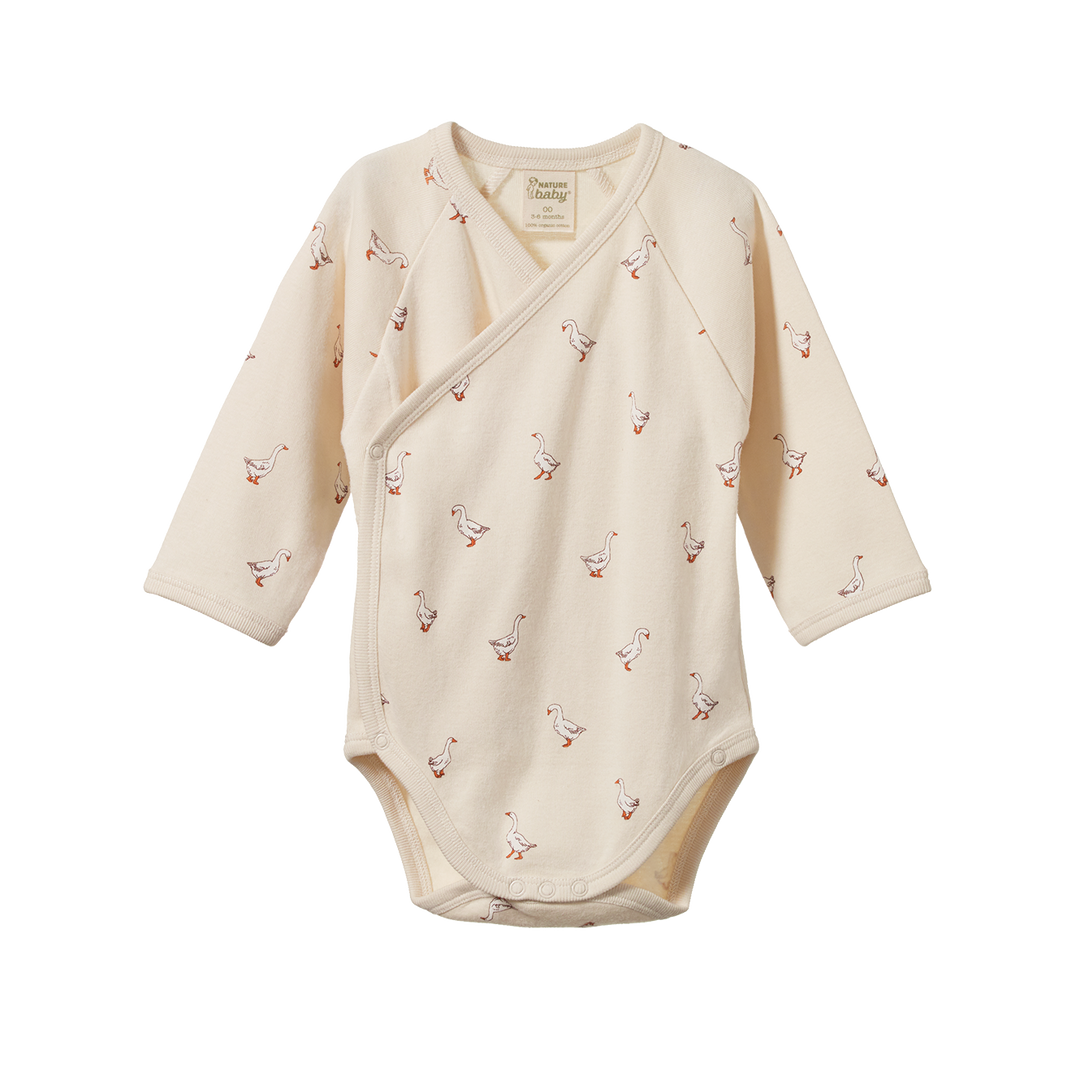 Nature Baby Long Sleeve Kimono Bodysuit - Goosey Print