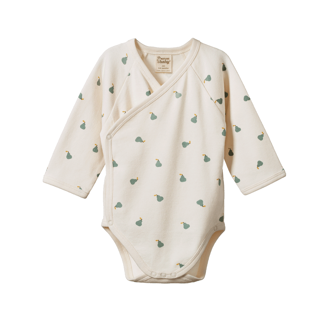 Nature Baby Long Sleeve Kimono Bodysuit - Petite Pear Print
