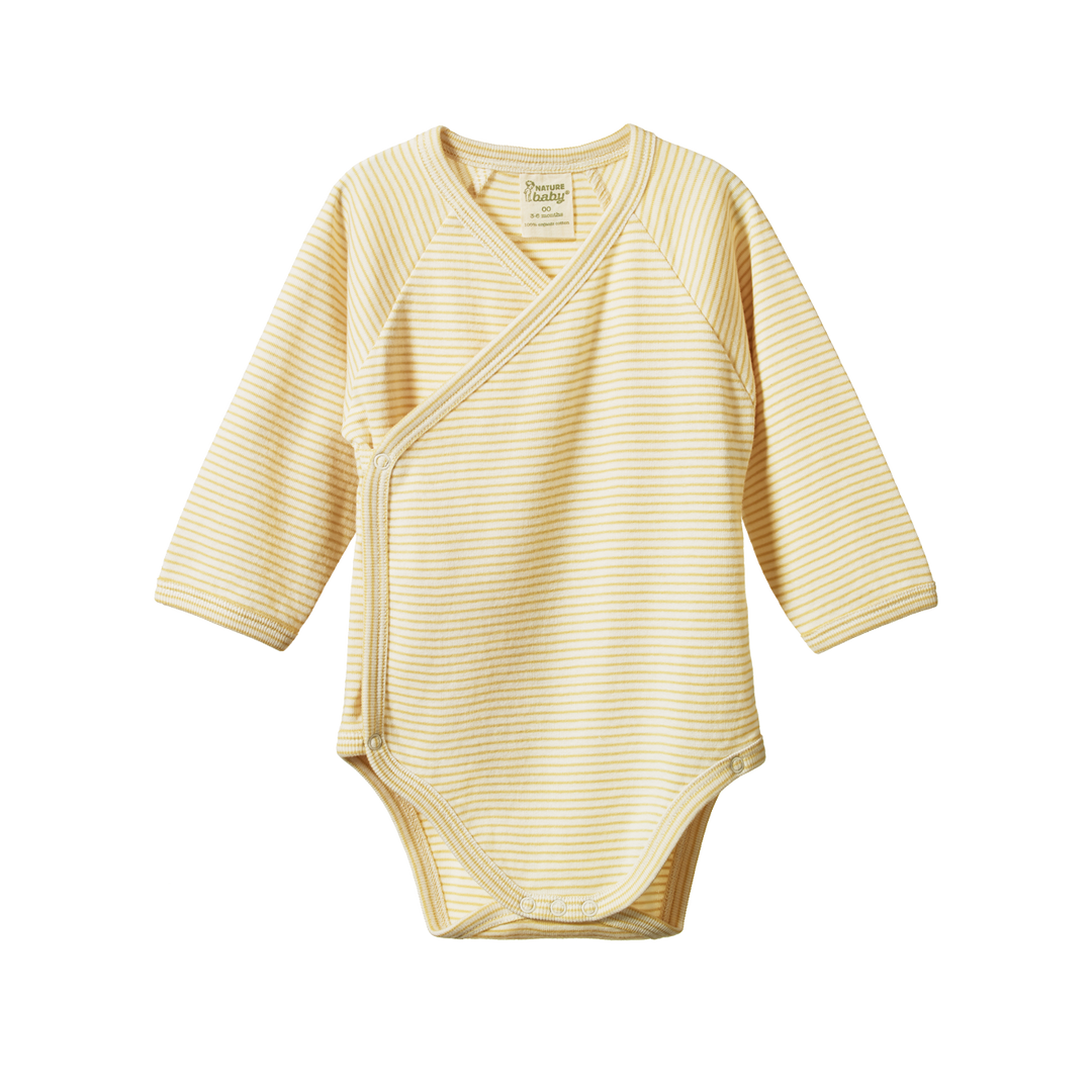 Nature Baby Long Sleeve Kimono Bodysuit - Sand Pinstripe