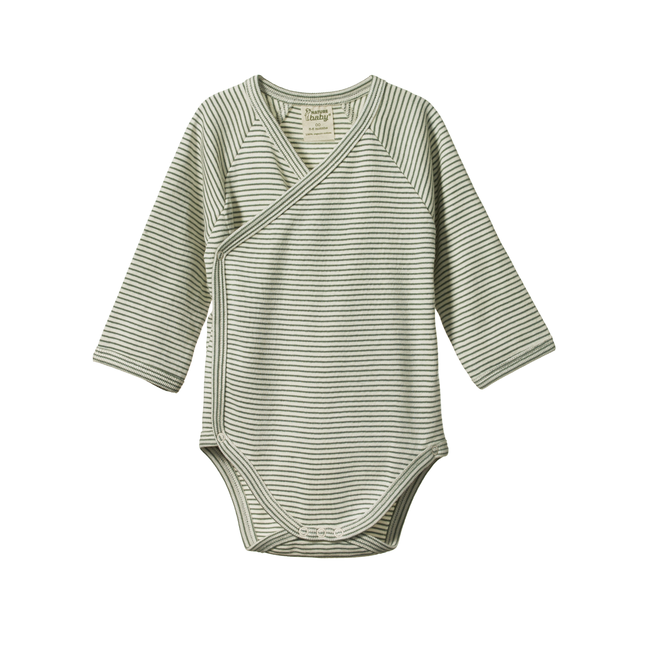 Nature Baby Long Sleeve Kimono Bodysuit - Nettle Pinstripe