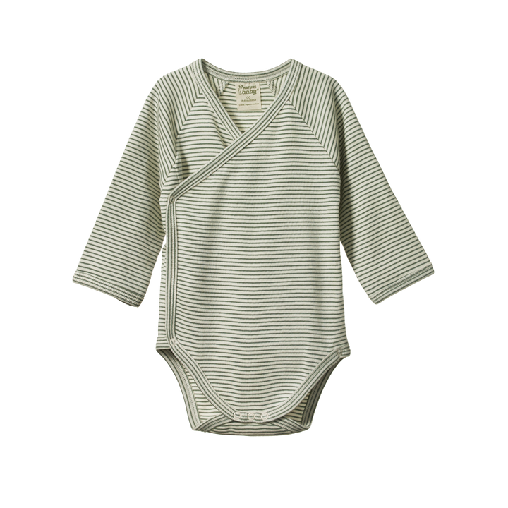 Nature Baby Long Sleeve Kimono Bodysuit - Nettle Pinstripe