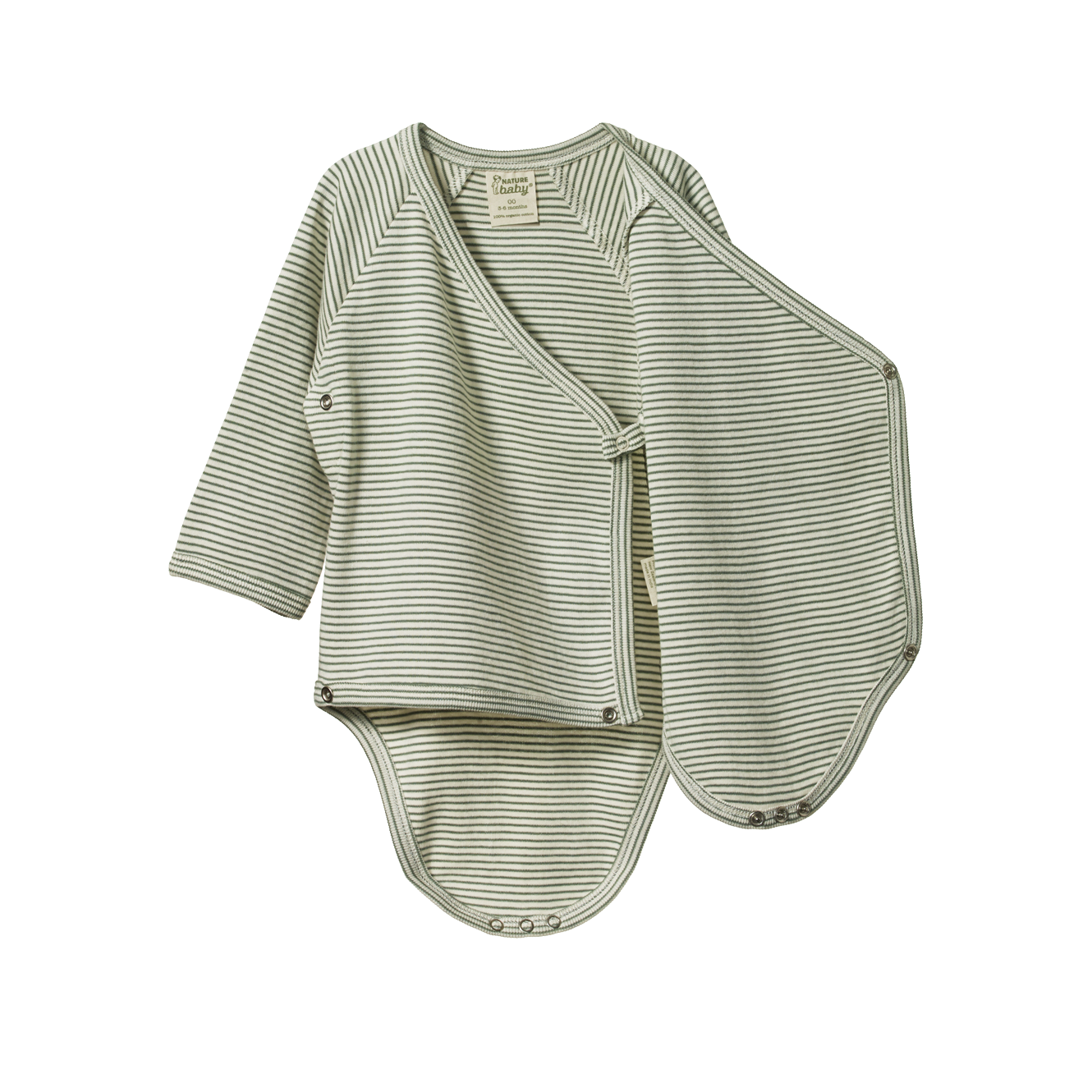 Nature Baby Long Sleeve Kimono Bodysuit - Nettle Pinstripe