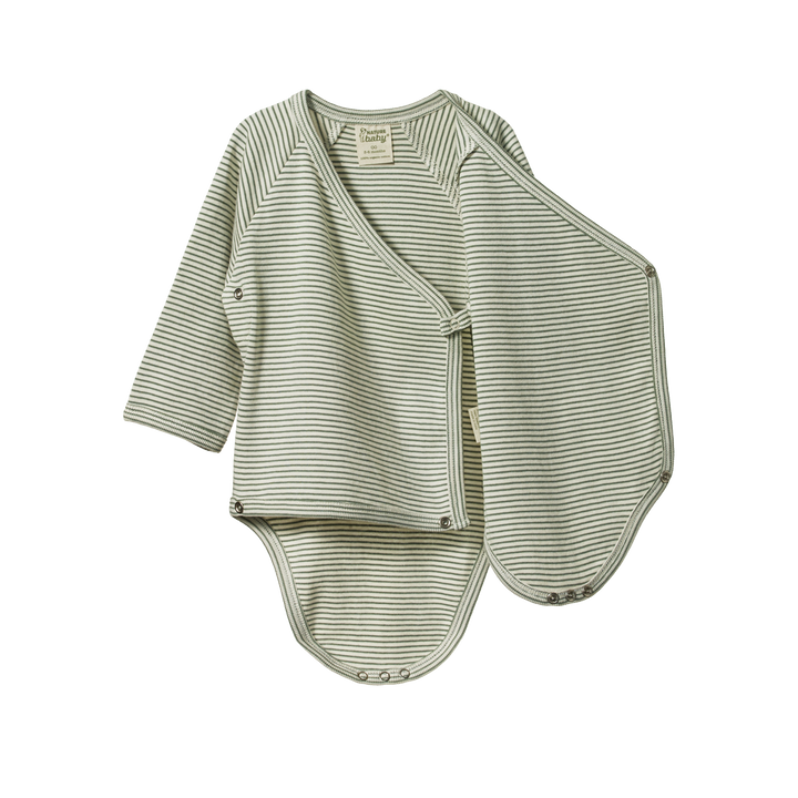 Nature Baby Long Sleeve Kimono Bodysuit - Nettle Pinstripe