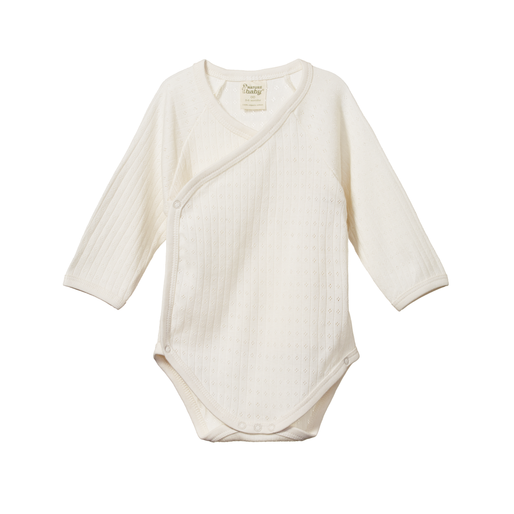 Nature Baby Long Sleeve Kimono Bodysuit Pointelle - Natural