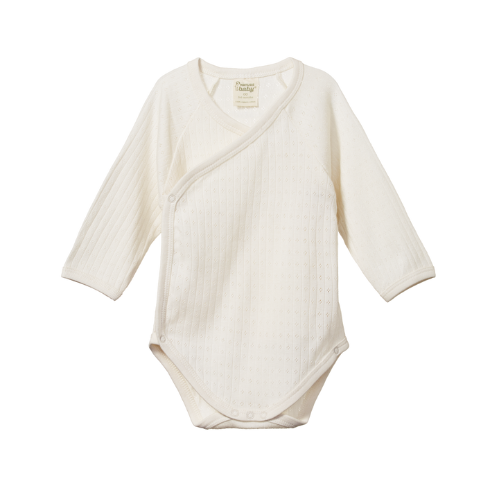 Nature Baby Long Sleeve Kimono Bodysuit Pointelle - Natural