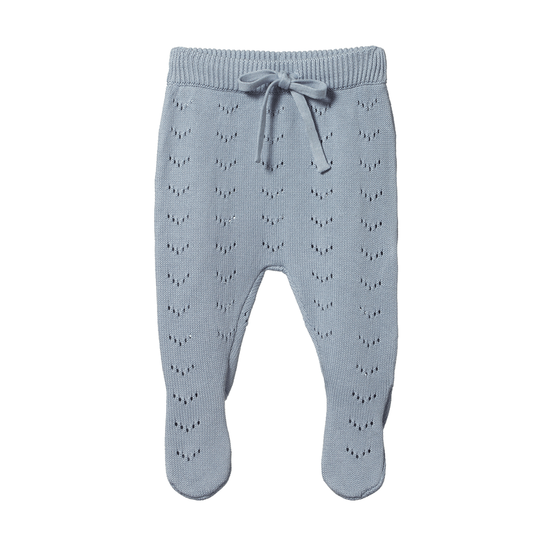 Nature Baby Footed Rompers Cotton Knit - Celestial Blue Pointelle