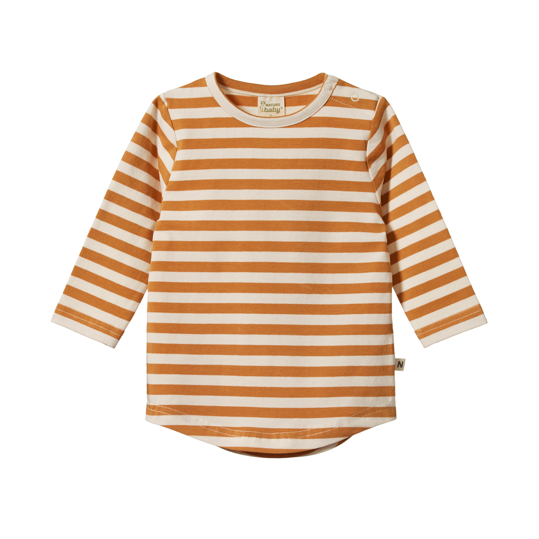 Nature Baby Stretch Jersey Everyday Tee - Straw Sea Stripe