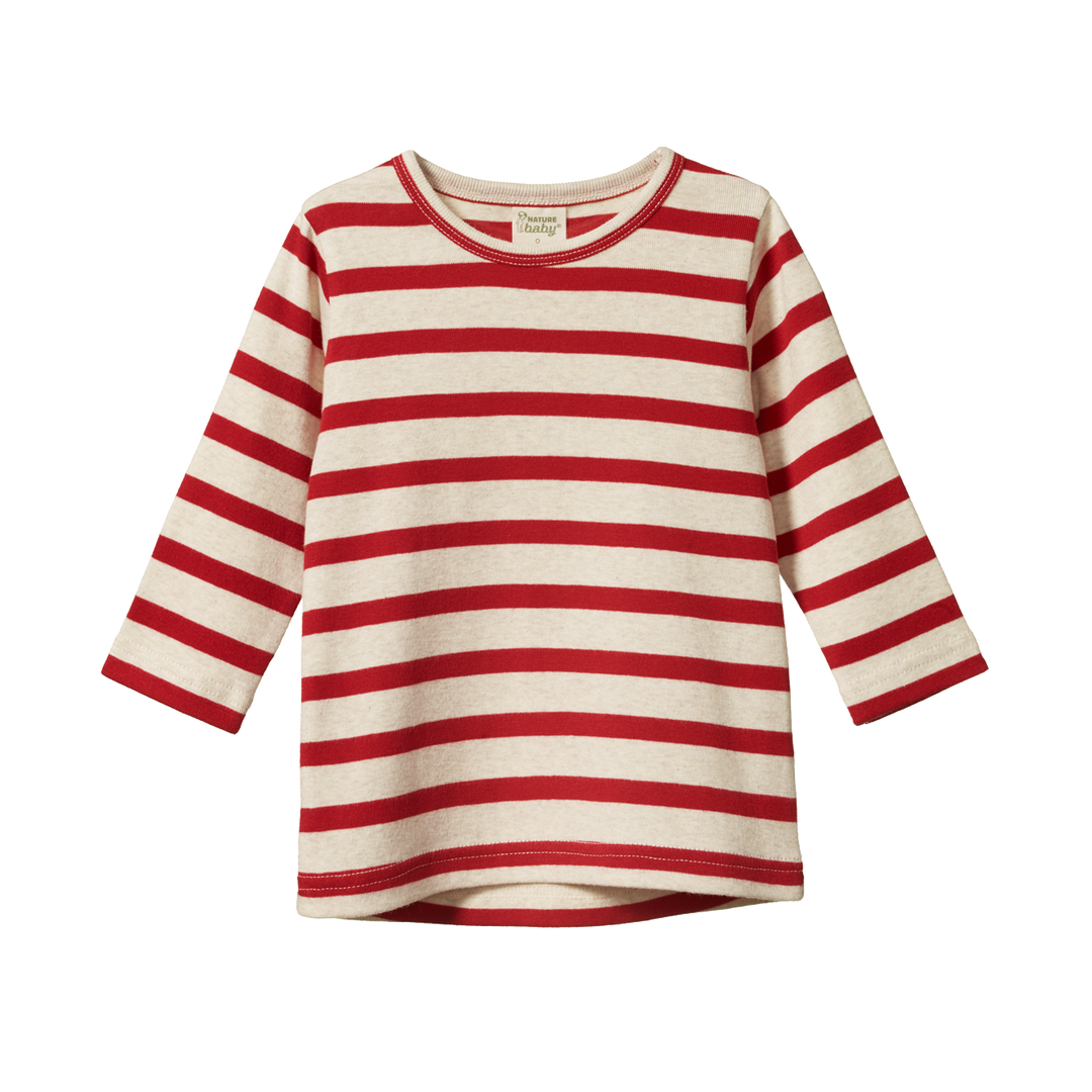 Nature Baby Long Sleeve River Tee - Oatmeal Marl/Red Sailor Stripe