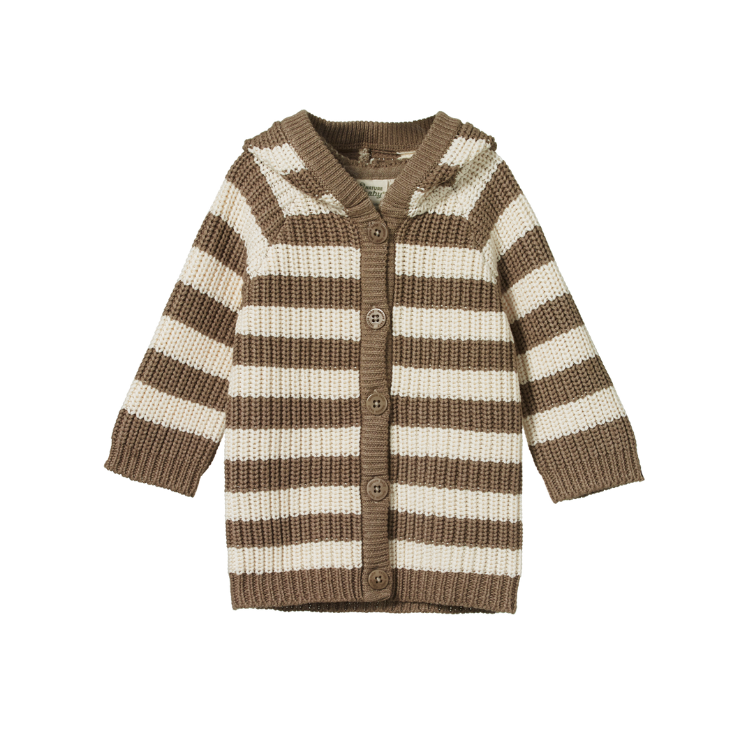 Nature Baby Oak Hoodie - Twig Marl Stripe Chunky Knit