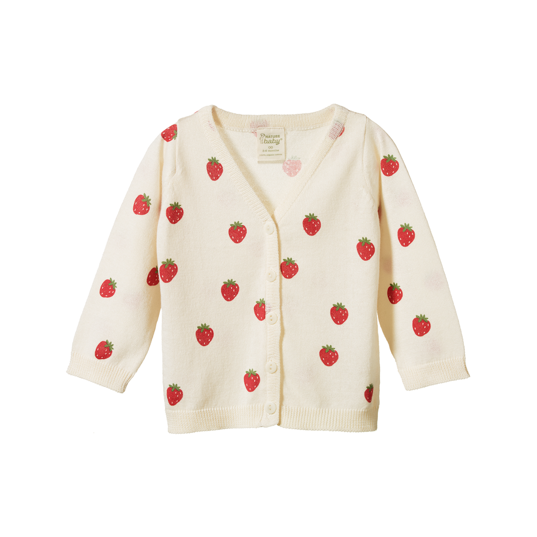 Nature Baby Light Cotton Knit Cardigan - Large Strawberry Fields Print