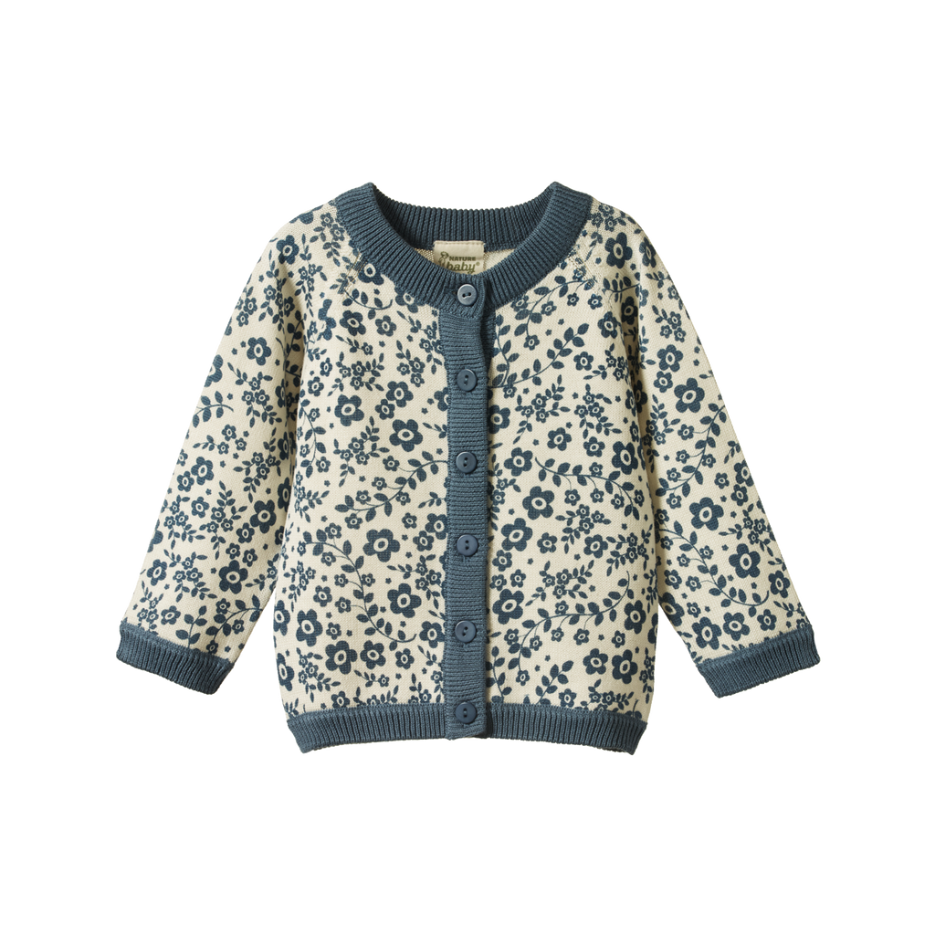 Nature Baby Piper Cardigan - Large Daisy Belle Blue Print