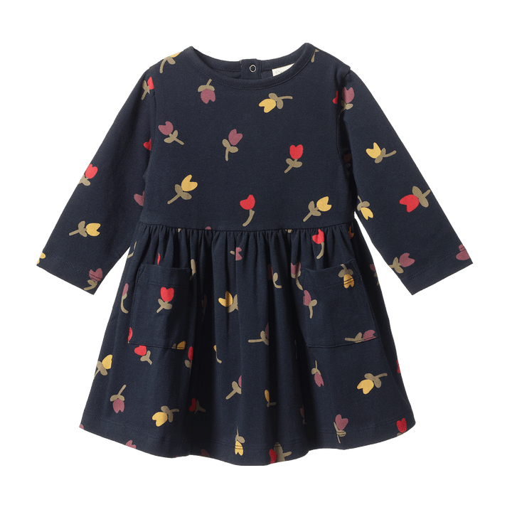 Nature Baby Long Sleeve Twirl Dress - Navy Tulip Print