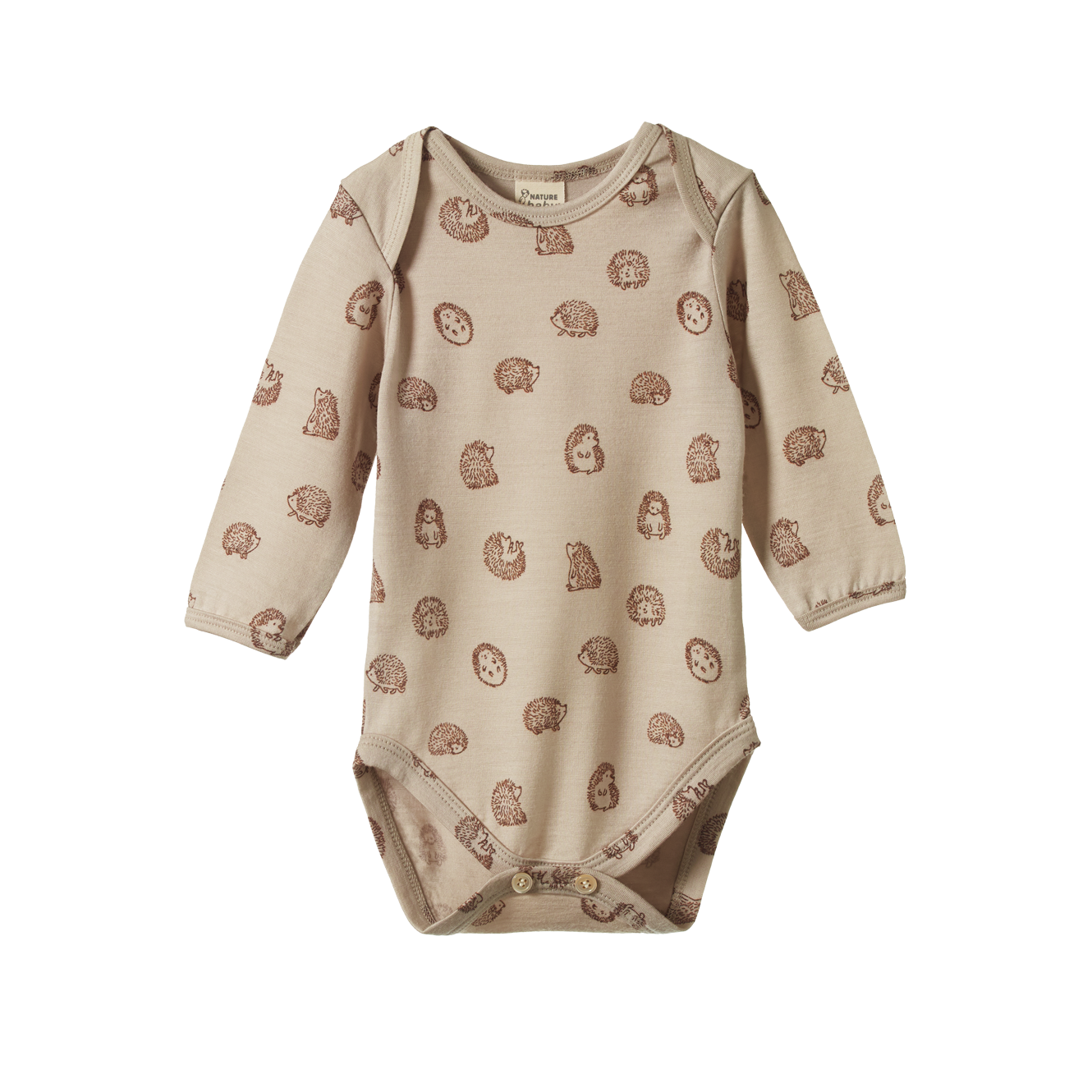 Nature Baby Merino Essential Long Sleeve Bodysuit - Happy Hedgehog Print