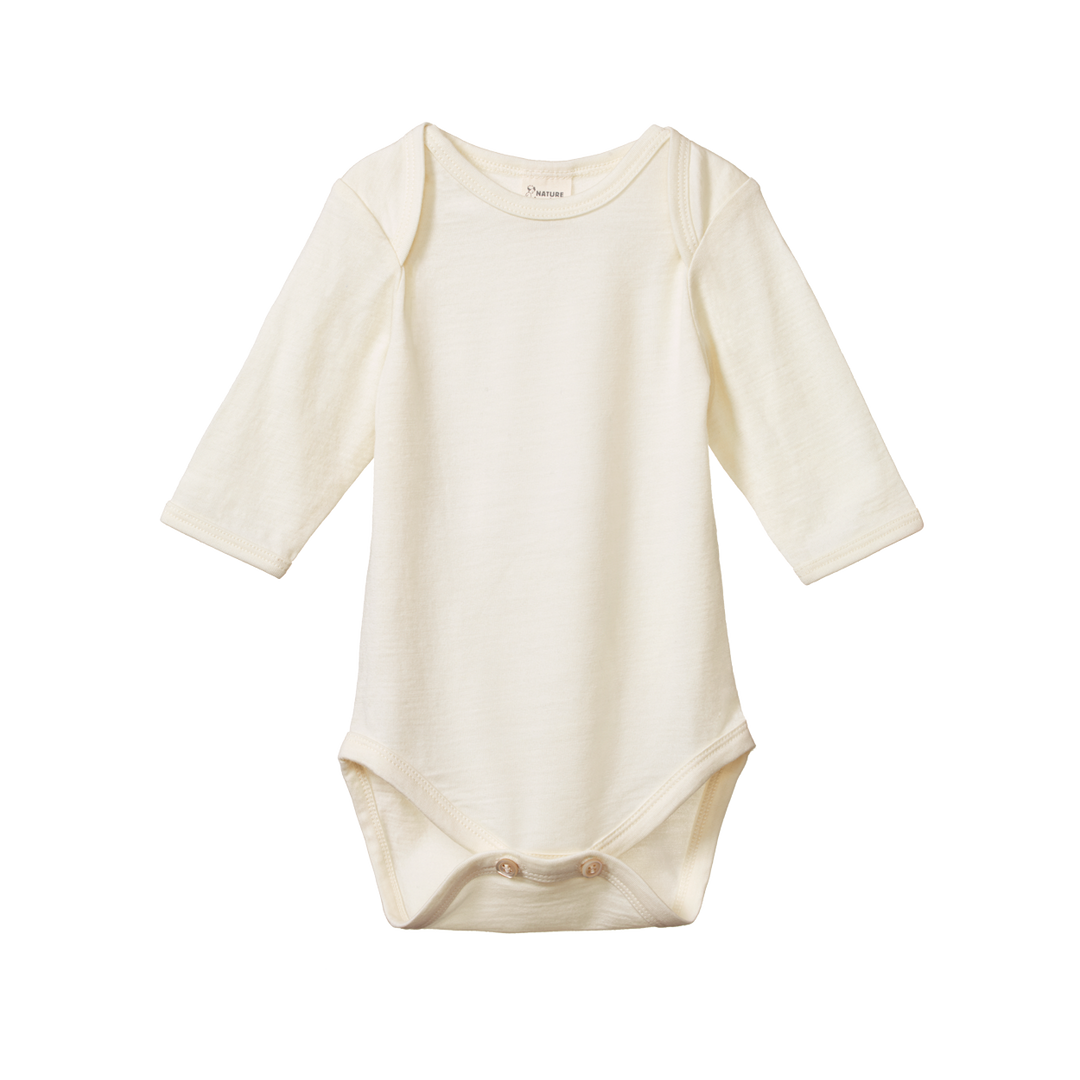 Nature Baby Merino Essential Long Sleeve Pointelle Bodysuit - Natural