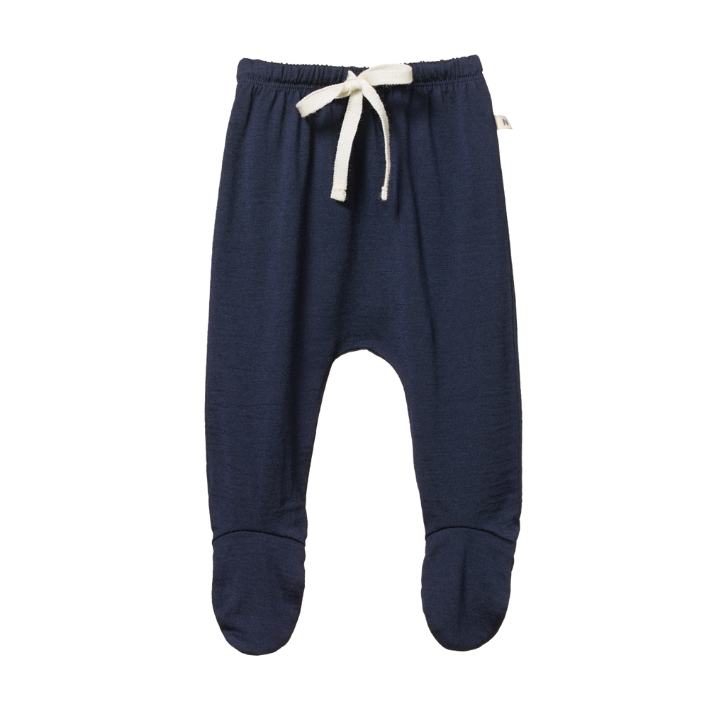 Nature Baby Merino Essential Footed Rompers - Navy